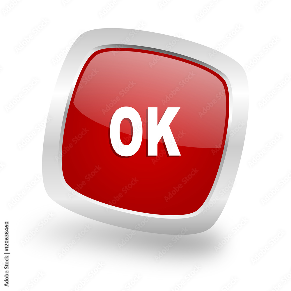 ok square red glossy chrome silver metallic web icon ok square red glossy chrome silver metallic web icon