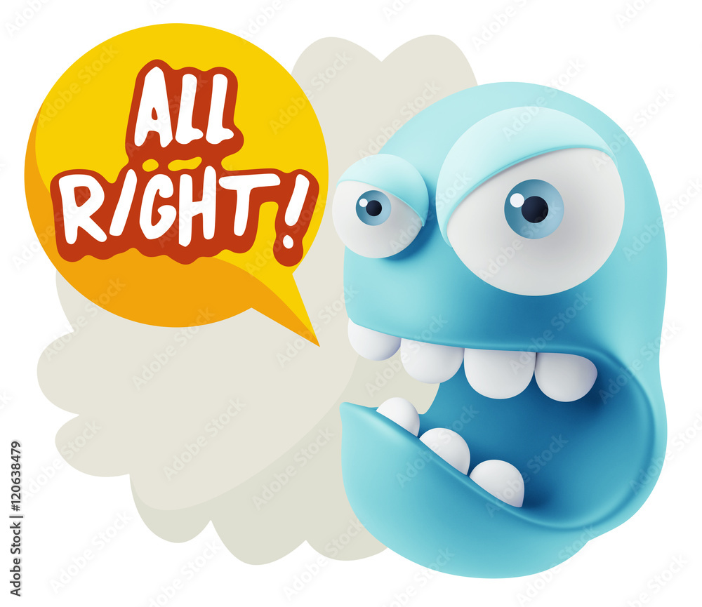 3d Rendering Angry Character Emoji saying All Right with Colorfu 3d Rendering Angry Character Emoji saying All Right with Colorfu