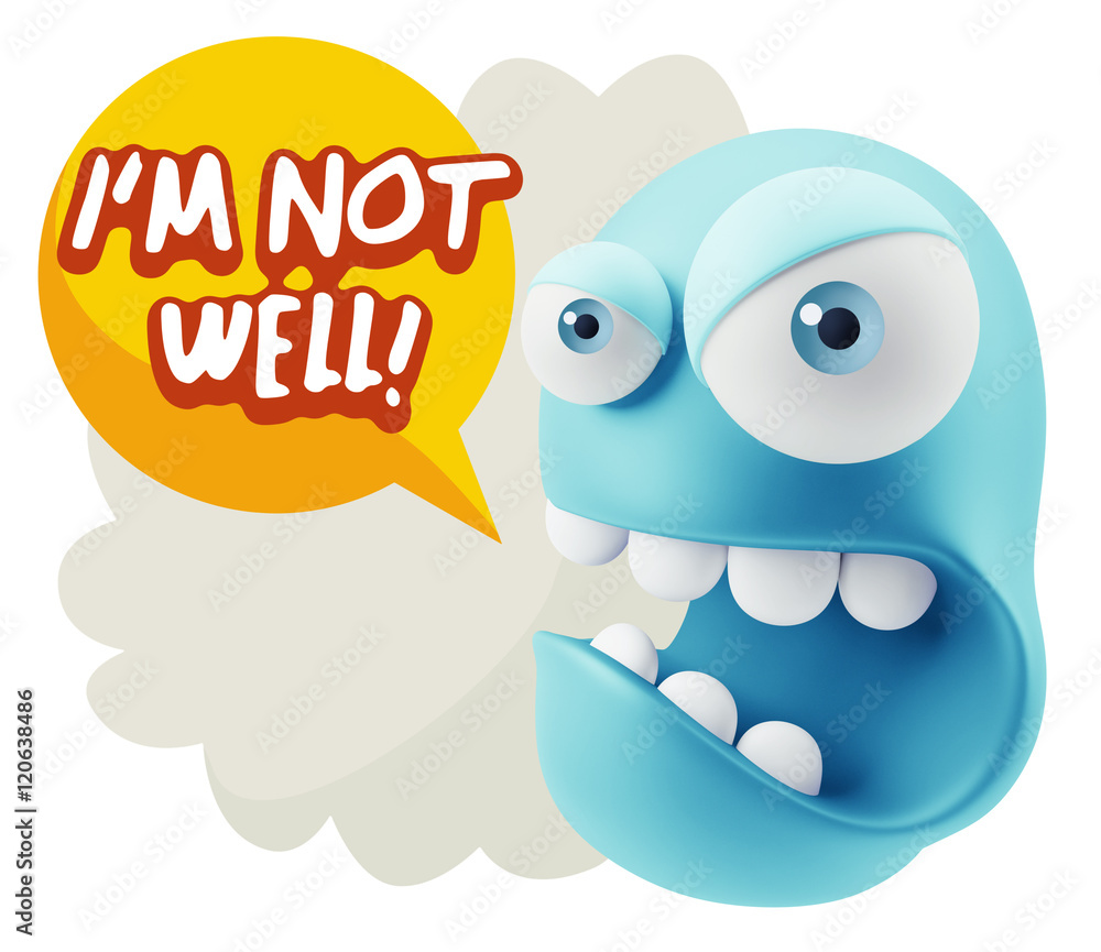 3d Rendering Angry Character Emoji saying I'm not Well with Colo 3d Rendering Angry Character Emoji saying I'm not Well with Colo