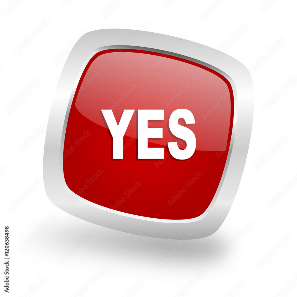 yes square red glossy chrome silver metallic web icon yes square red glossy chrome silver metallic web icon