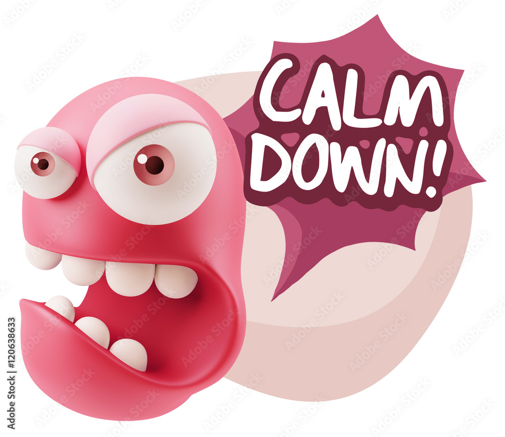 3d Rendering Angry Character Emoji saying Calm Down with Colorfu 3d Rendering Angry Character Emoji saying Calm Down with Colorfu