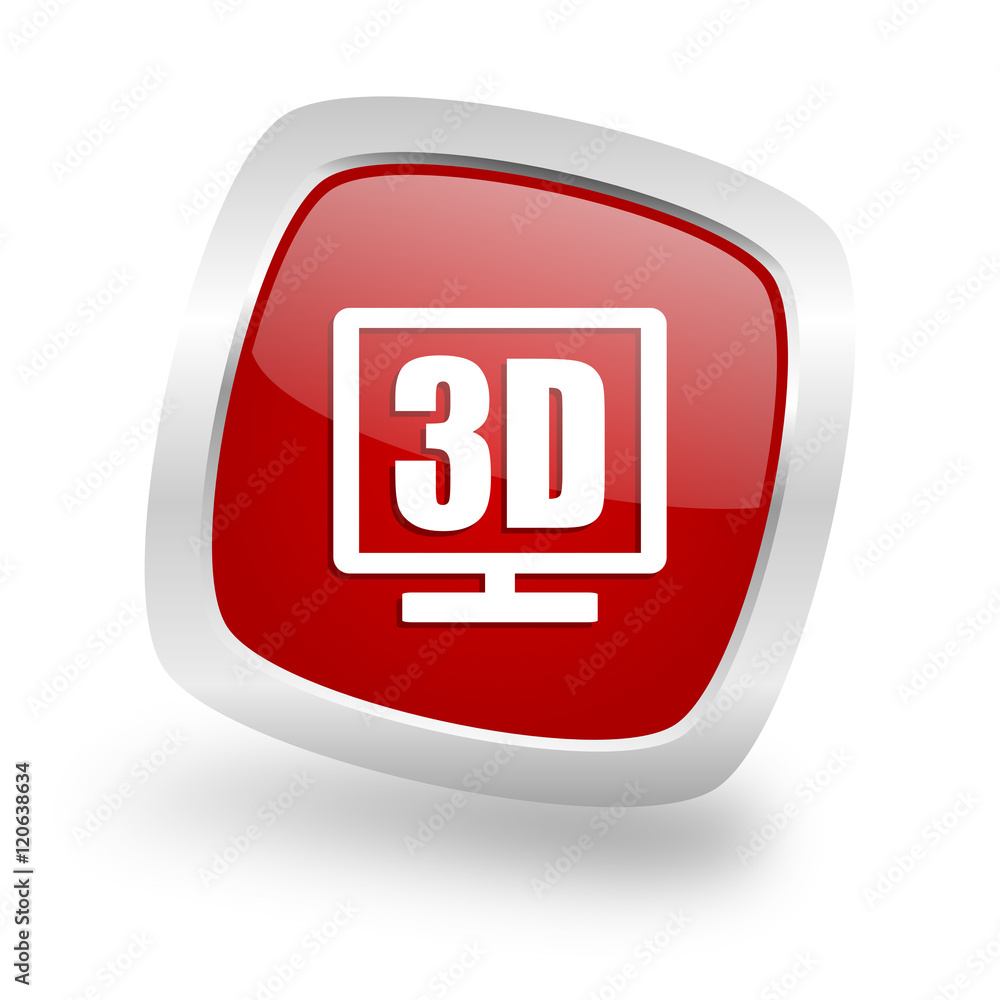 3d display square red glossy chrome silver metallic web icon 3d display square red glossy chrome silver metallic web icon