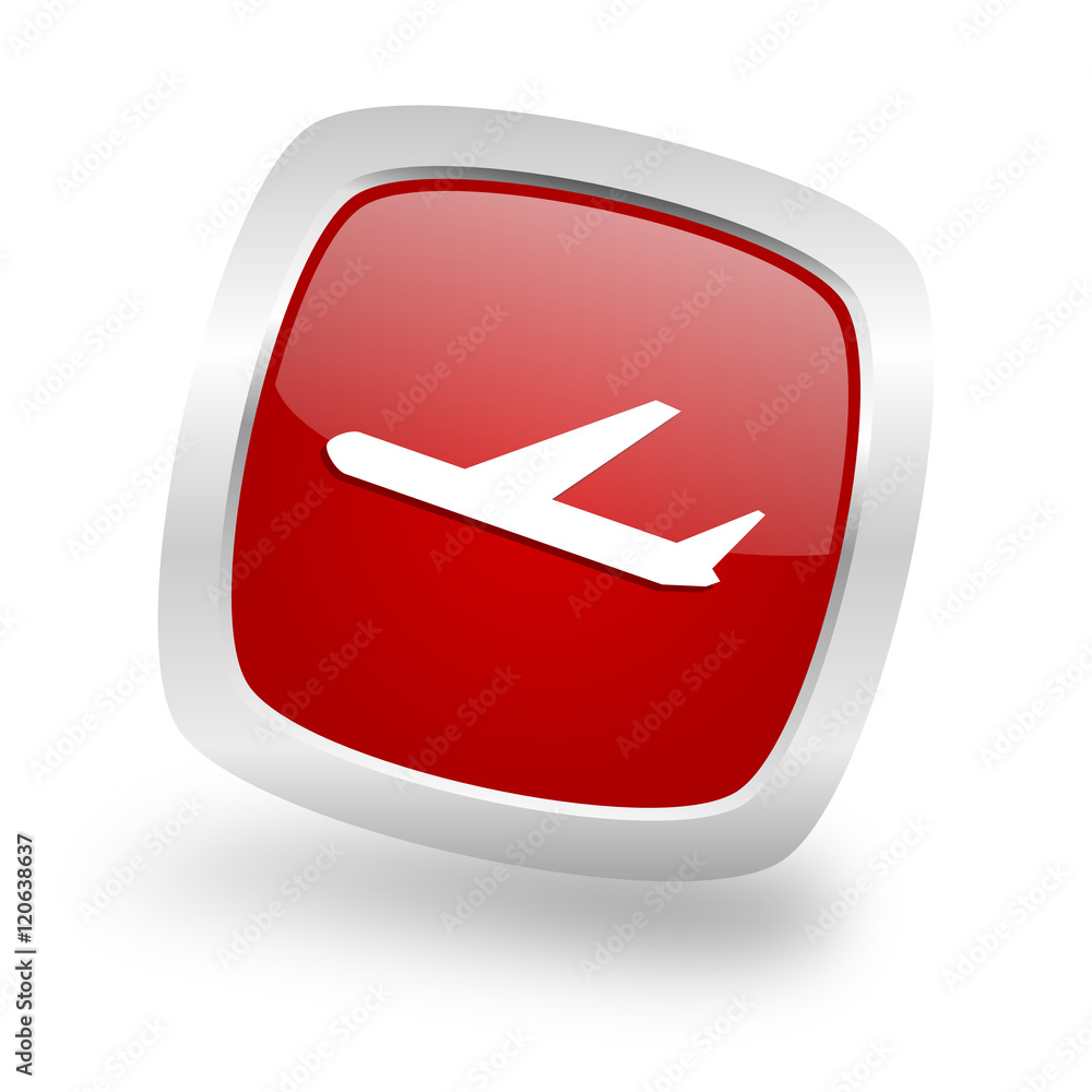 deparures square red glossy chrome silver metallic web icon