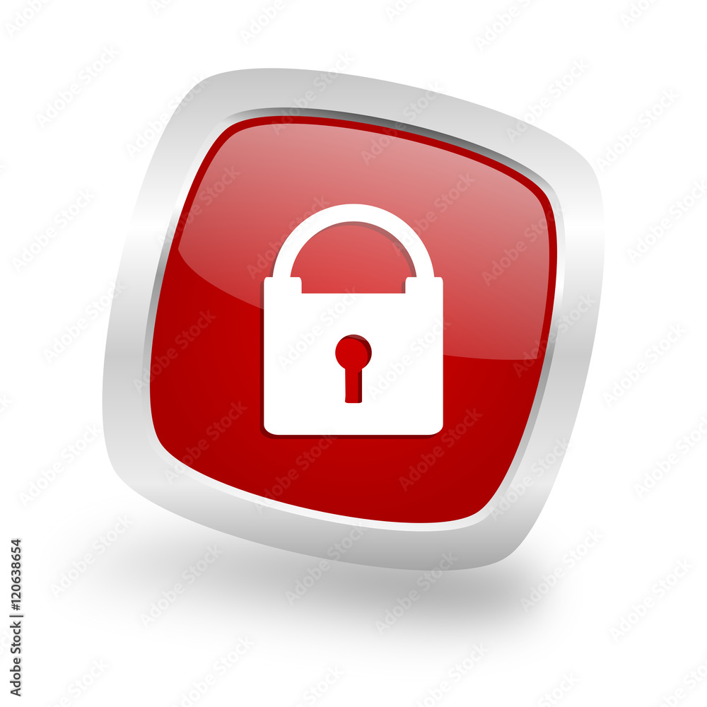 padlock square red glossy chrome silver metallic web icon padlock square red glossy chrome silver metallic web icon