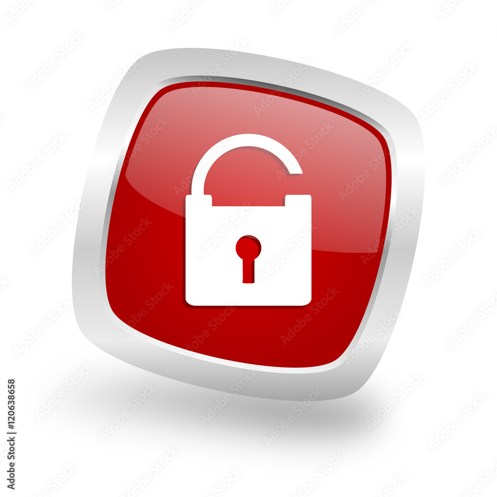 padlock square red glossy chrome silver metallic web icon padlock square red glossy chrome silver metallic web icon