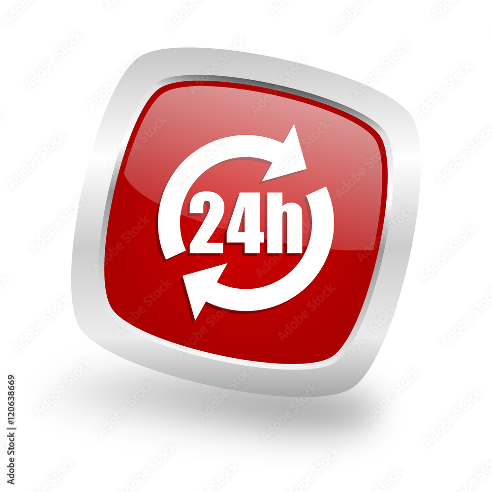 24h square red glossy chrome silver metallic web icon 24h square red glossy chrome silver metallic web icon