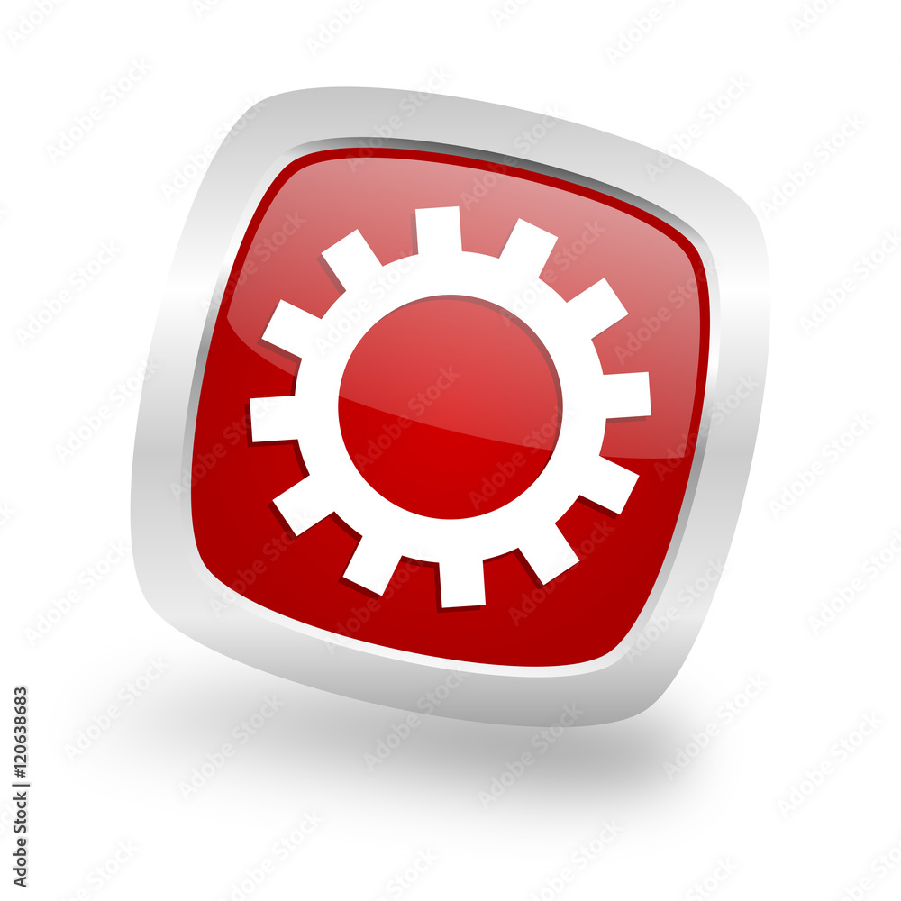 gear square red glossy chrome silver metallic web icon gear square red glossy chrome silver metallic web icon