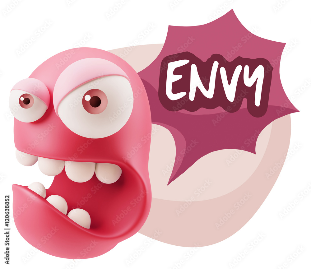 3d Rendering Angry Character Emoji saying Envy with Colorful Spe 3d Rendering Angry Character Emoji saying Envy with Colorful Spe
