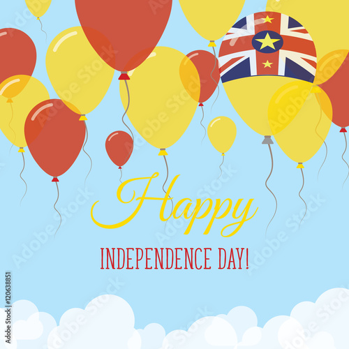 Niue Independence Day Flat Greeting Card. Flying Rubber Balloons in Colors of the Niuean Flag. Happy National Day Vector Illustration.