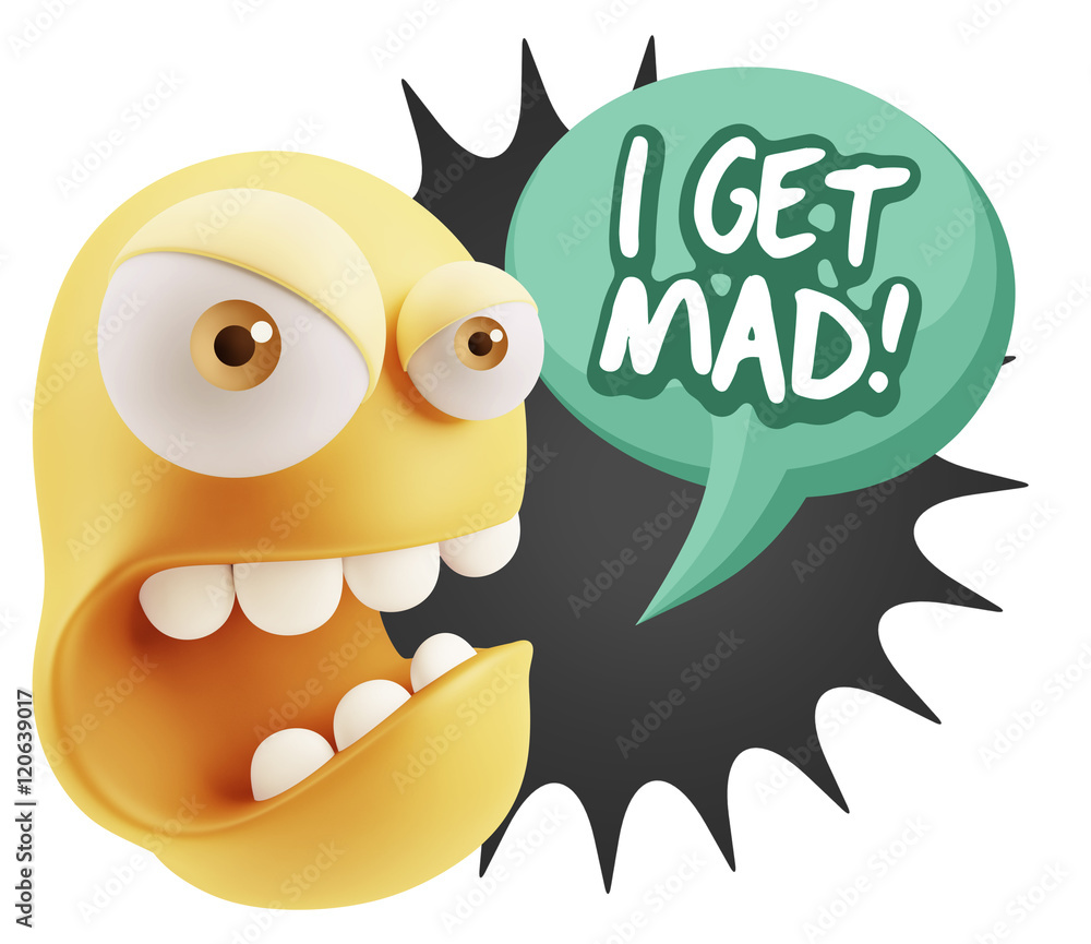 3d Rendering Angry Character Emoji saying I Get Mad with Colorfu 3d Rendering Angry Character Emoji saying I Get Mad with Colorfu