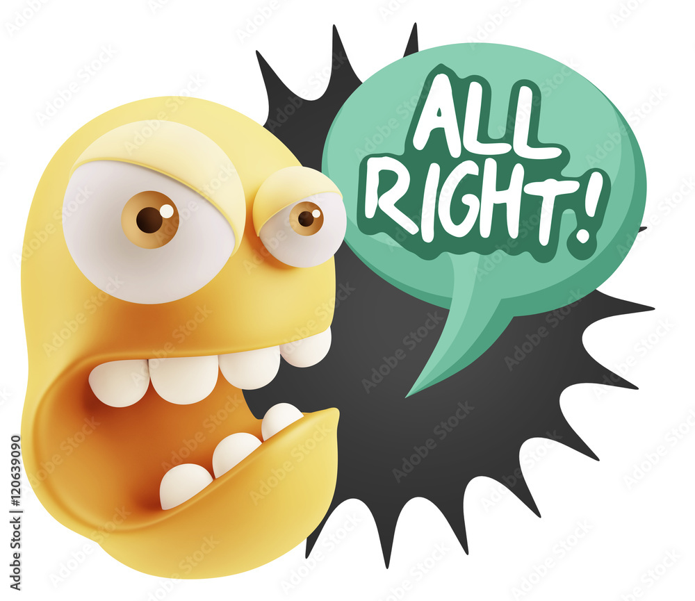 3d Rendering Angry Character Emoji saying All Right with Colorfu 3d Rendering Angry Character Emoji saying All Right with Colorfu