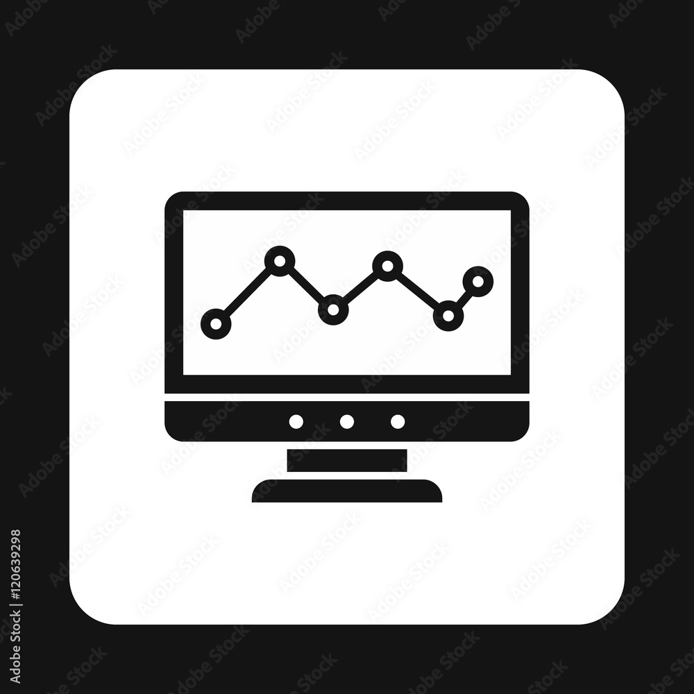 Computer monitor with business graph icon in simple style on a white background vector illustration Computer monitor with business graph icon in simple style on a white background vector illustration