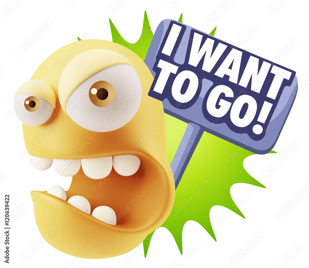 3d Rendering Angry Character Emoji saying I Want to Go with Colo 3d Rendering Angry Character Emoji saying I Want to Go with Colo