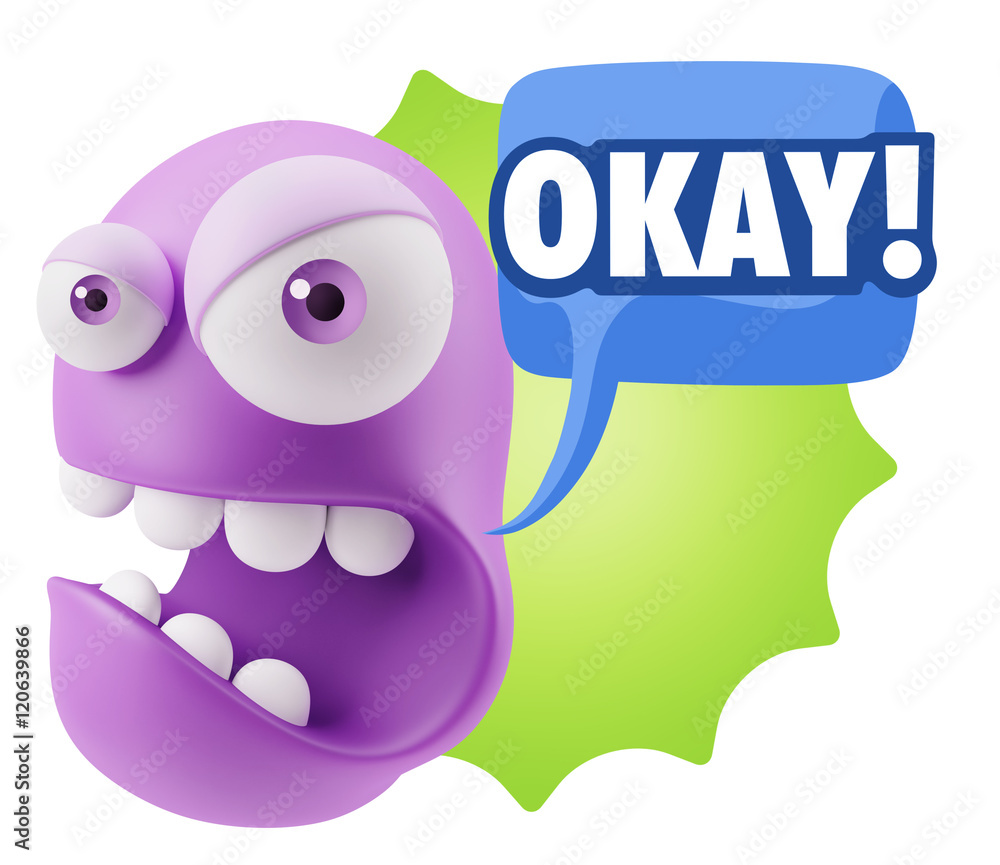 Obraz premium 3d Rendering Angry Character Emoji saying Okay with Colorful Spe