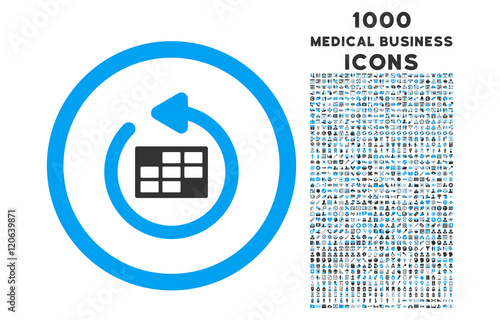 Refresh Calendar rounded vector bicolor icon with 1000 medical business icons. Set style is flat pictograms, blue and gray colors, white background.