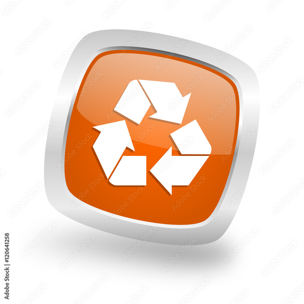 recycle square orange glossy chrome silver metallic web icon recycle square orange glossy chrome silver metallic web icon
