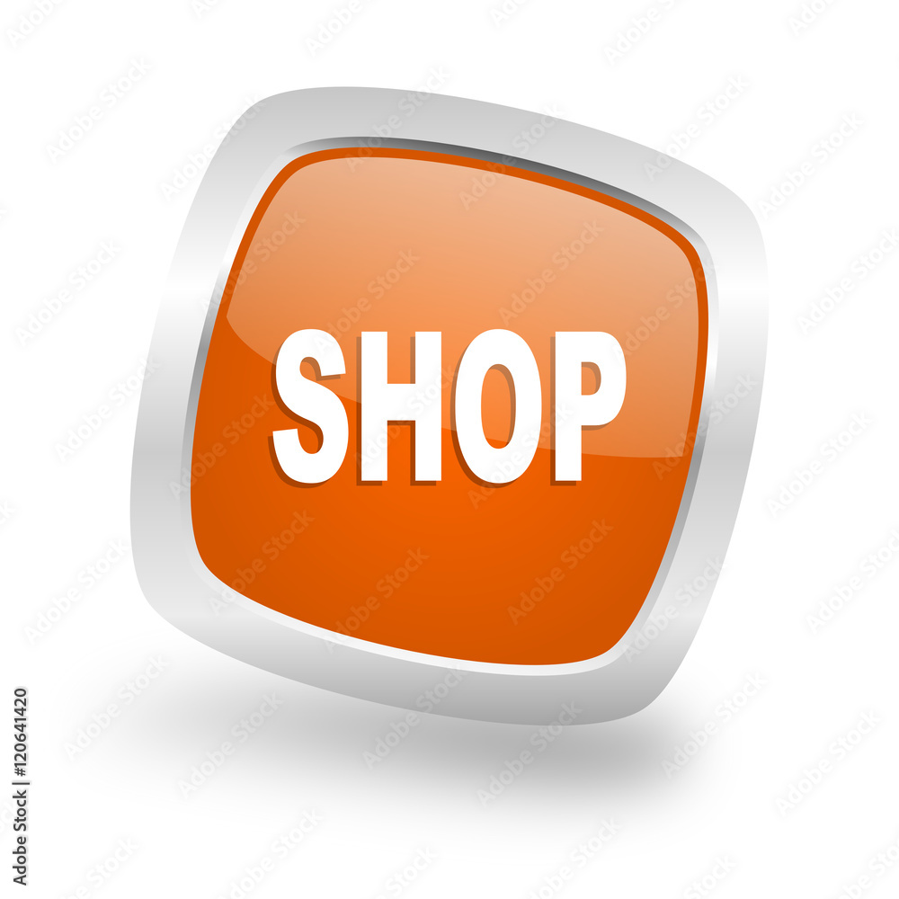 shop square orange glossy chrome silver metallic web icon shop square orange glossy chrome silver metallic web icon