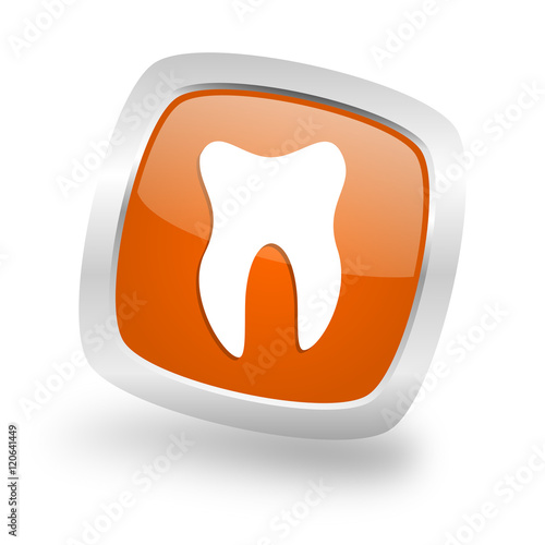 tooth square orange glossy chrome silver metallic web icon