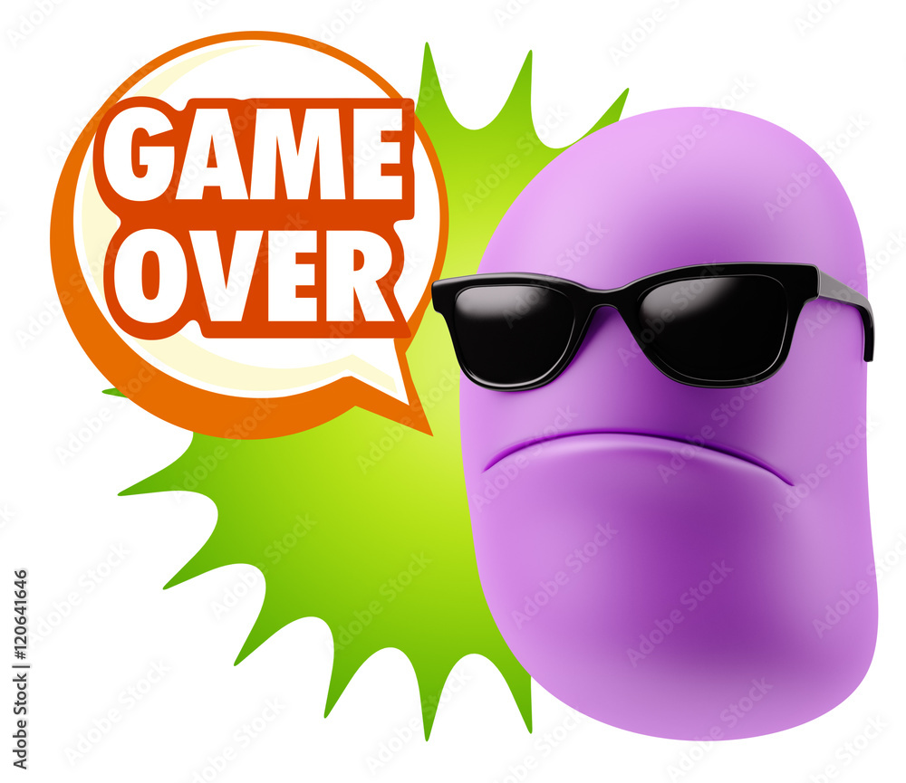 3d Rendering Angry Character Emoji saying Game Over with Colorfu 3d Rendering Angry Character Emoji saying Game Over with Colorfu