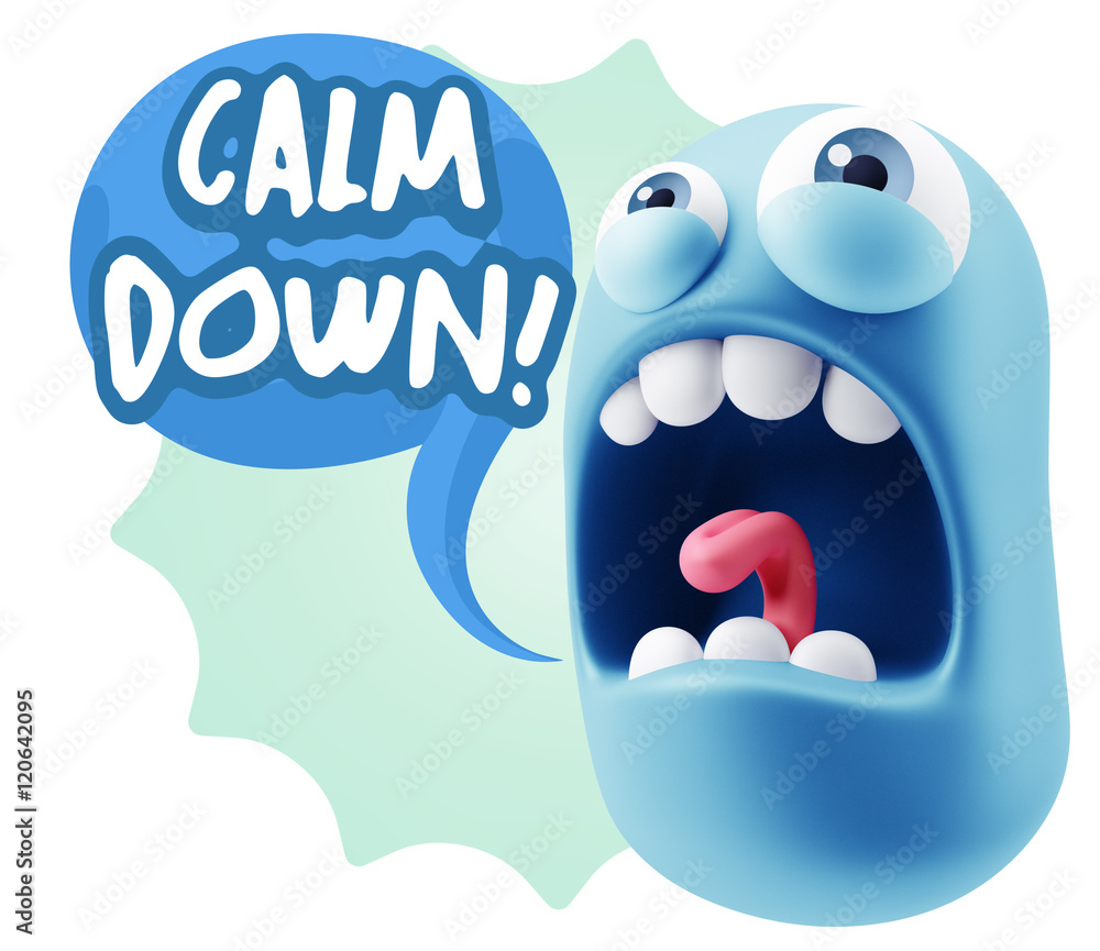 3d Rendering Angry Character Emoji saying Calm Down with Colorfu 3d Rendering Angry Character Emoji saying Calm Down with Colorfu