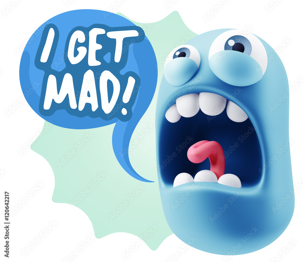 3d Rendering Angry Character Emoji saying I Get Mad with Colorfu 3d Rendering Angry Character Emoji saying I Get Mad with Colorfu