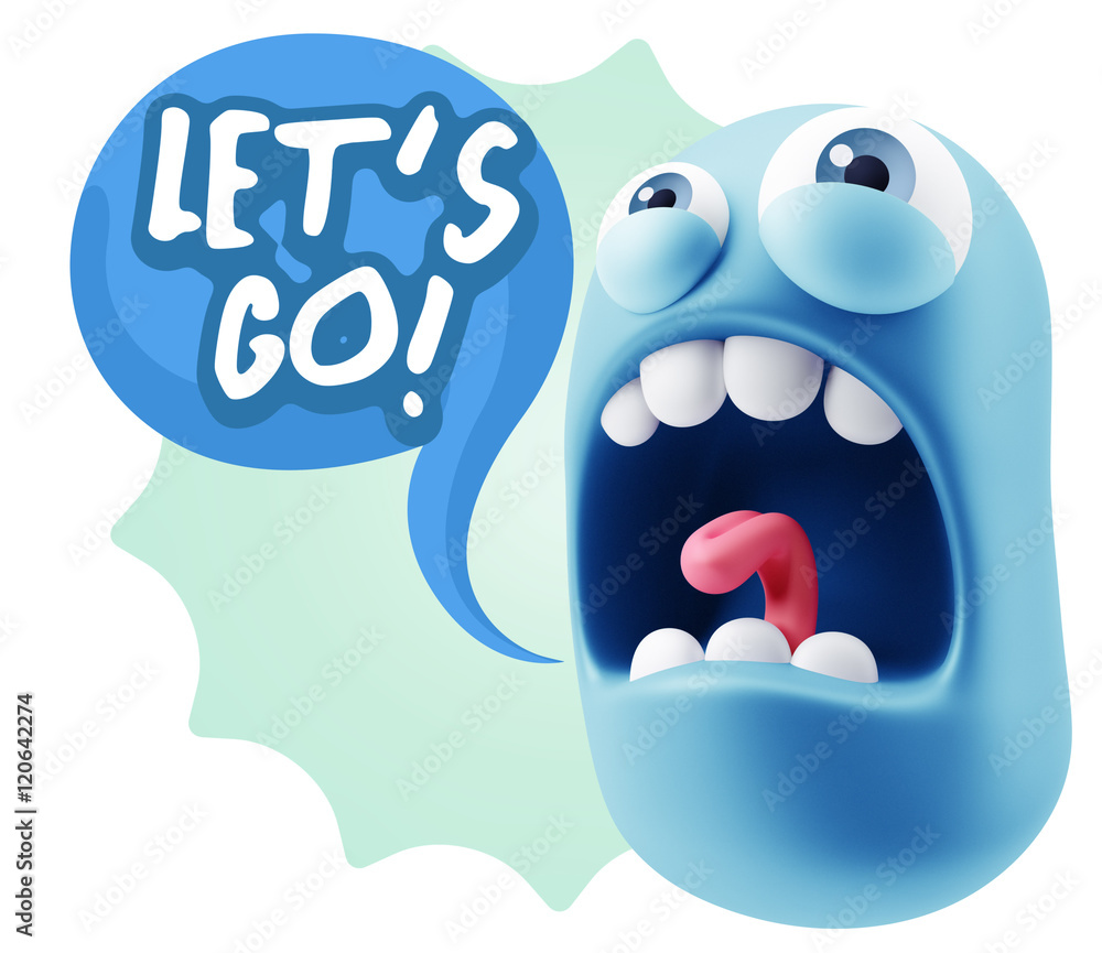 Obraz premium 3d Rendering Angry Character Emoji saying Let's Go with Colorful