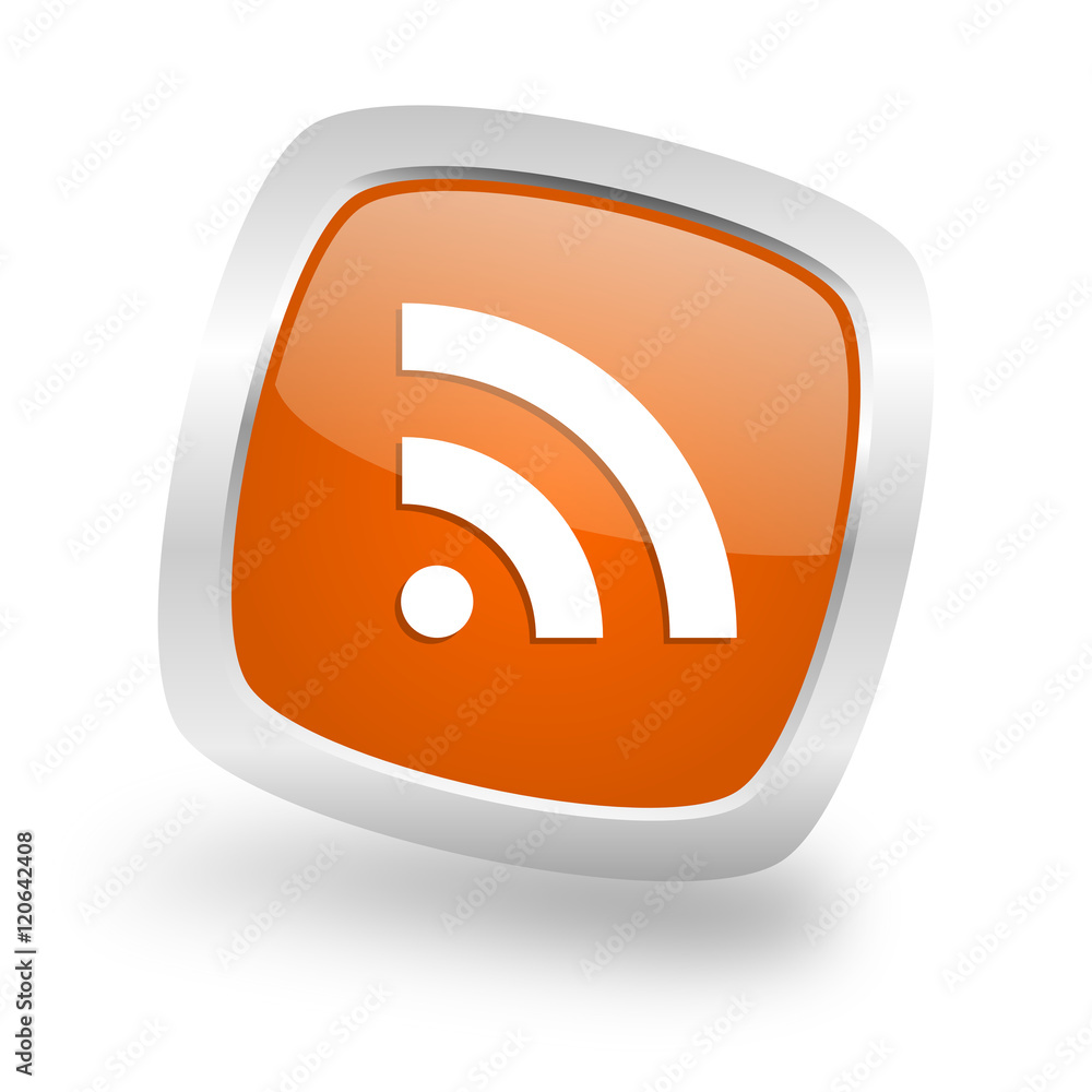 rss square orange glossy chrome silver metallic web icon rss square orange glossy chrome silver metallic web icon