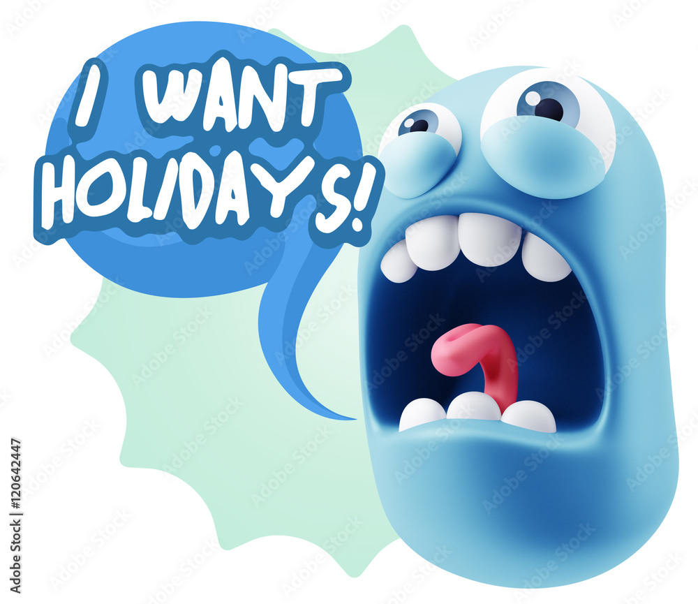 Obraz premium 3d Rendering Angry Character Emoji saying I Want Holidays with C