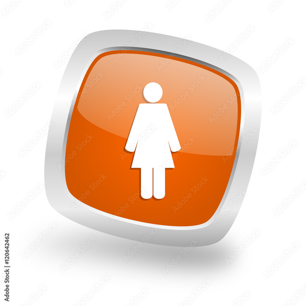 female square orange glossy chrome silver metallic web icon female square orange glossy chrome silver metallic web icon