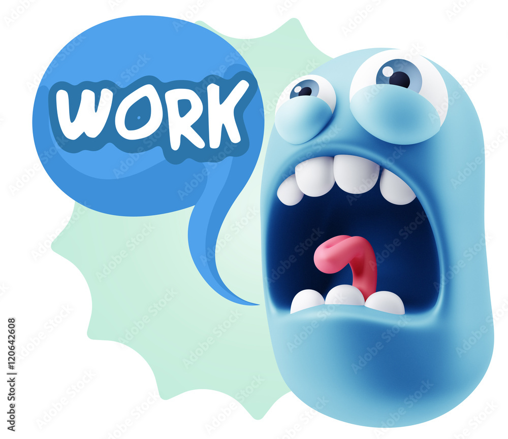 3d Rendering Angry Character Emoji saying Work with Colorful Spe 3d Rendering Angry Character Emoji saying Work with Colorful Spe