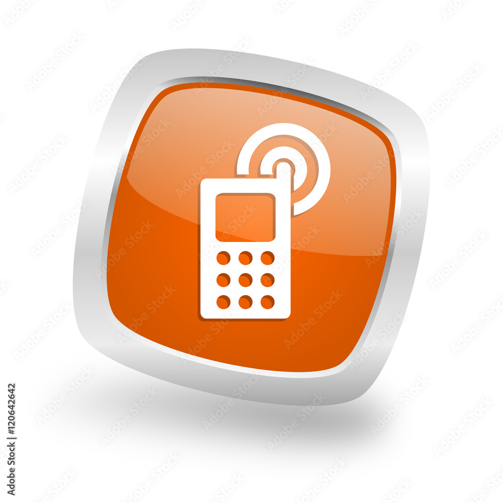 phone square orange glossy chrome silver metallic web icon phone square orange glossy chrome silver metallic web icon