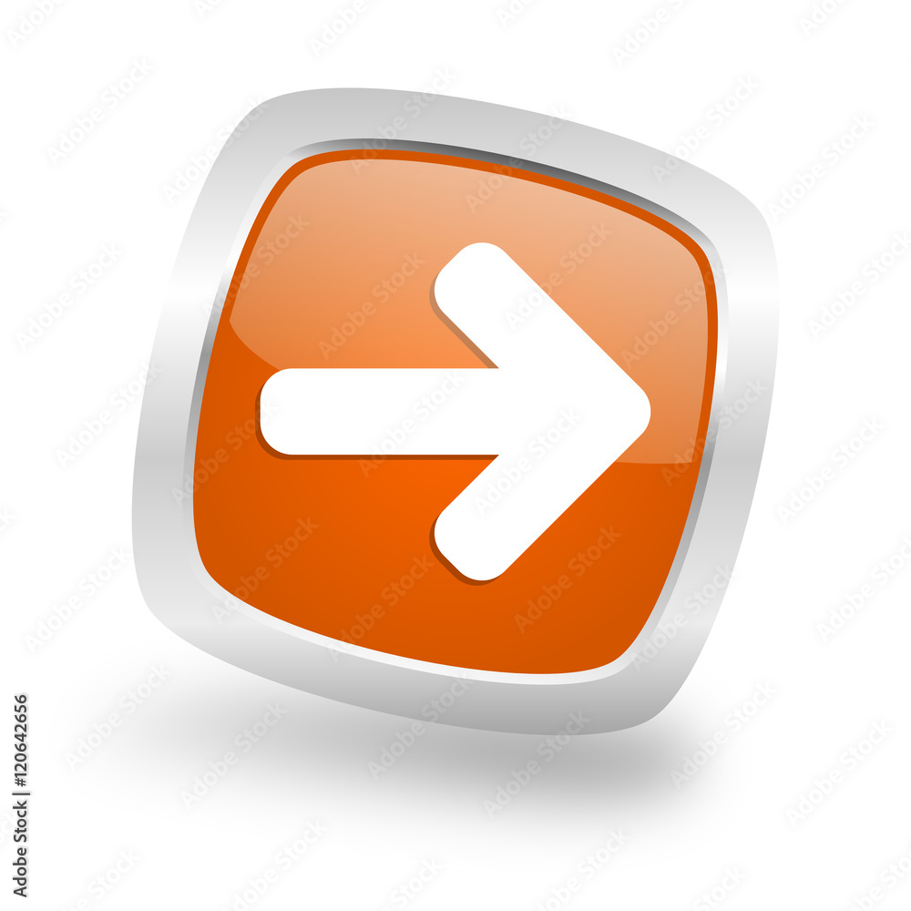 right arrow square orange glossy chrome silver metallic web icon right arrow square orange glossy chrome silver metallic web icon