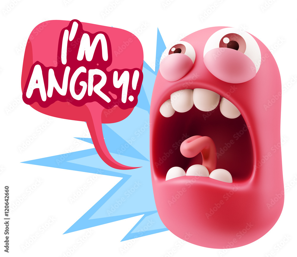 3d Rendering Angry Character Emoji saying I'm Angry with Colorfu 3d Rendering Angry Character Emoji saying I'm Angry with Colorfu