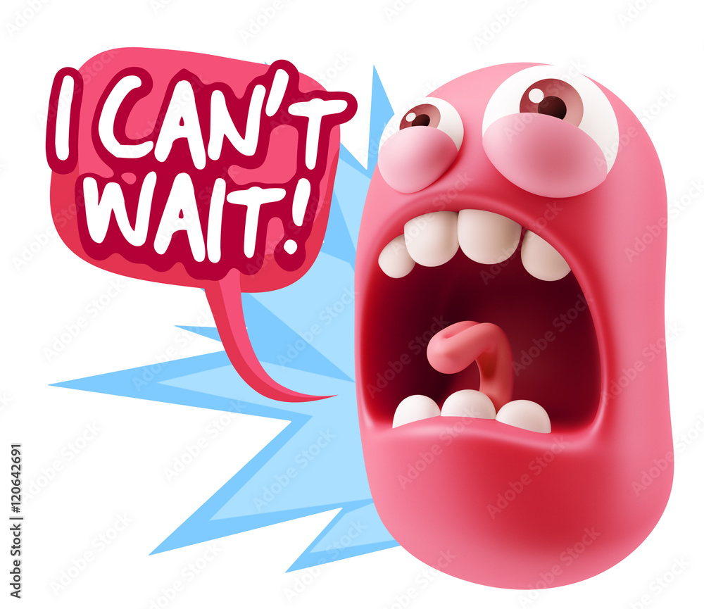 3d Rendering Angry Character Emoji saying I Can't Wait with Colo 3d Rendering Angry Character Emoji saying I Can't Wait with Colo