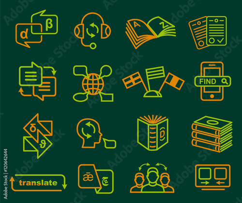 Traslation and dictonary icons set in outline style vector illustration photo