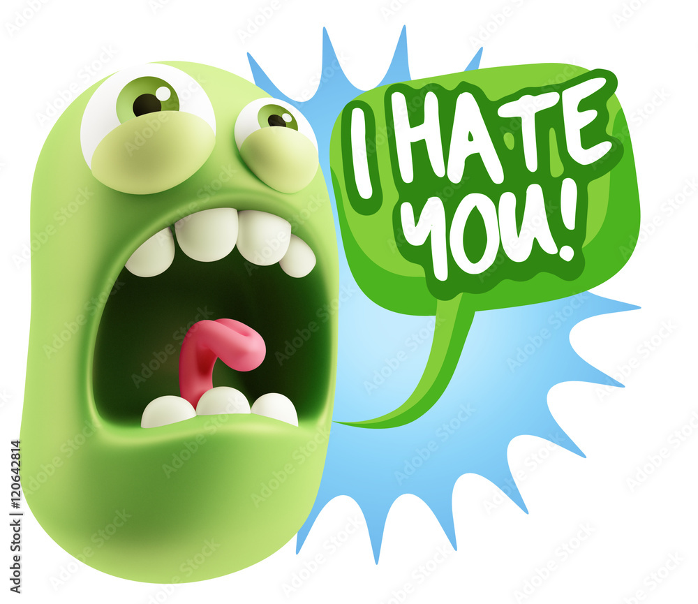 3d Rendering Angry Character Emoji saying I Hate you with Colorf 3d Rendering Angry Character Emoji saying I Hate you with Colorf