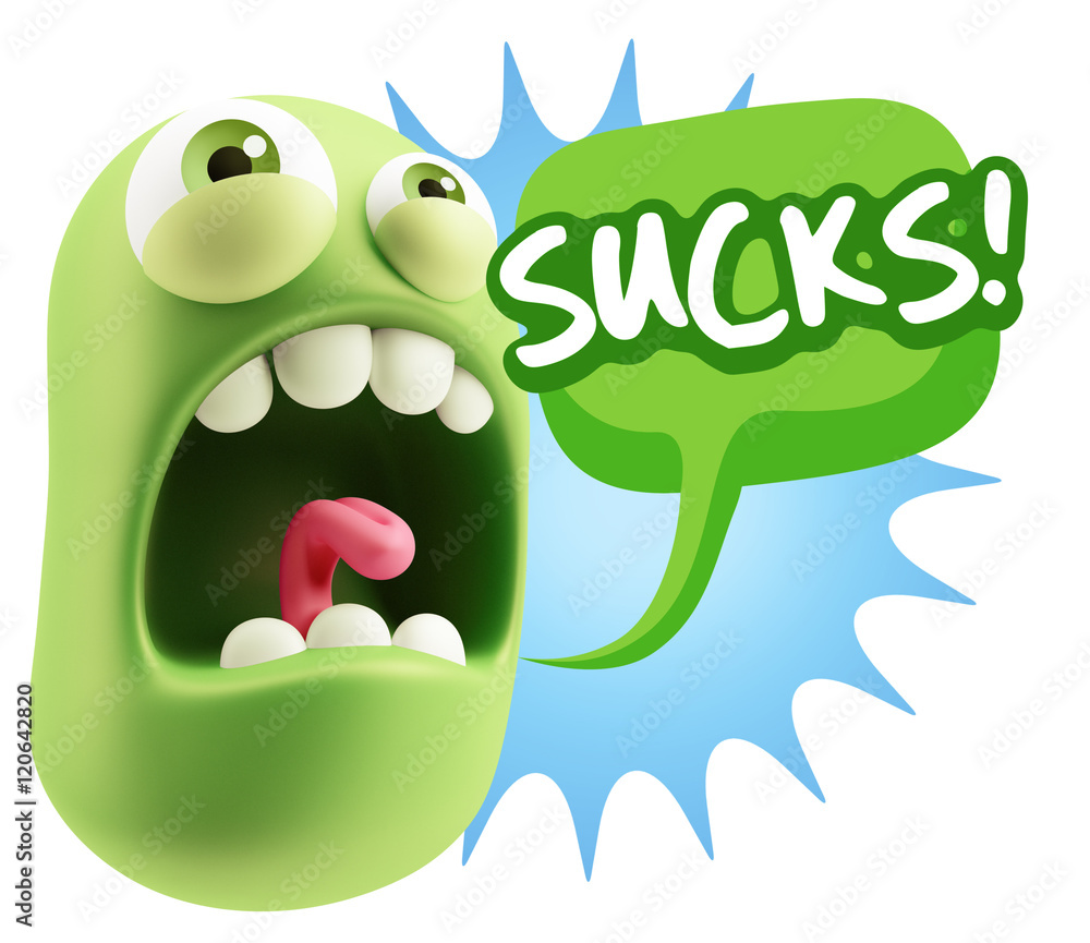 3d Rendering Angry Character Emoji saying Sucks with Colorful Sp 3d Rendering Angry Character Emoji saying Sucks with Colorful Sp