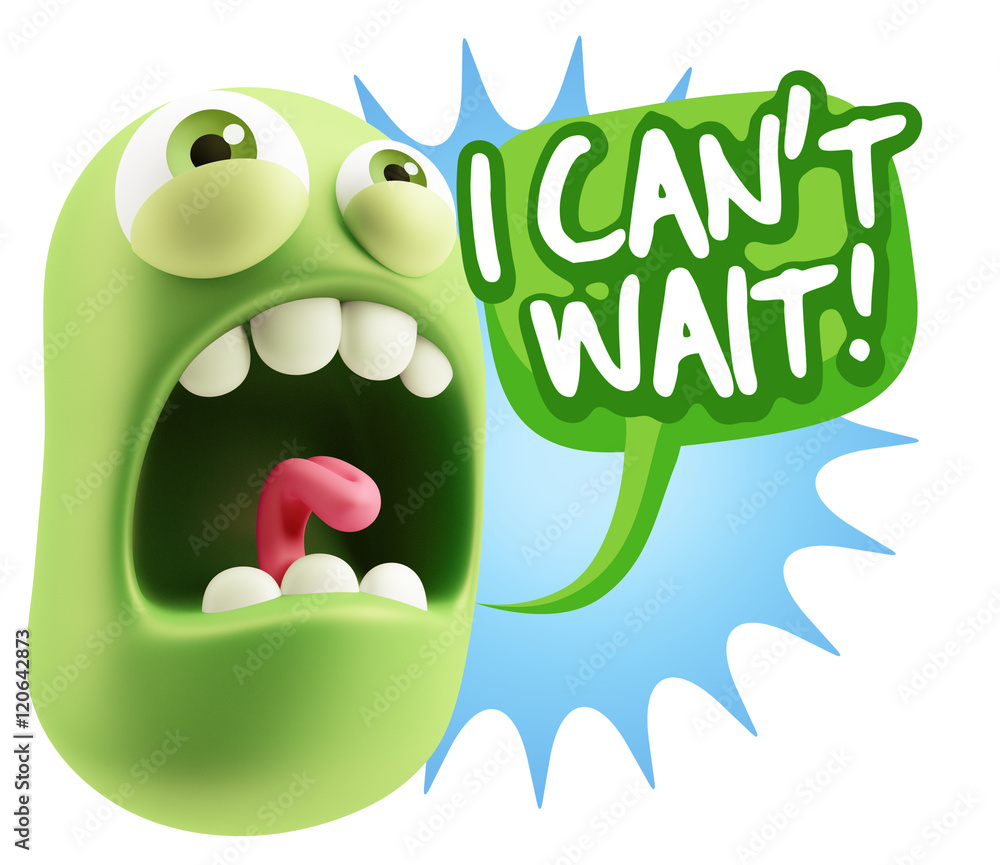 Fototapeta premium 3d Rendering Angry Character Emoji saying I Can't Wait with Colo