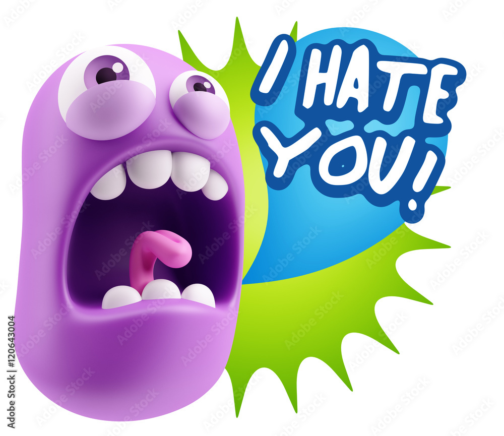 3d Rendering Angry Character Emoji saying I Hate you with Colorf 3d Rendering Angry Character Emoji saying I Hate you with Colorf