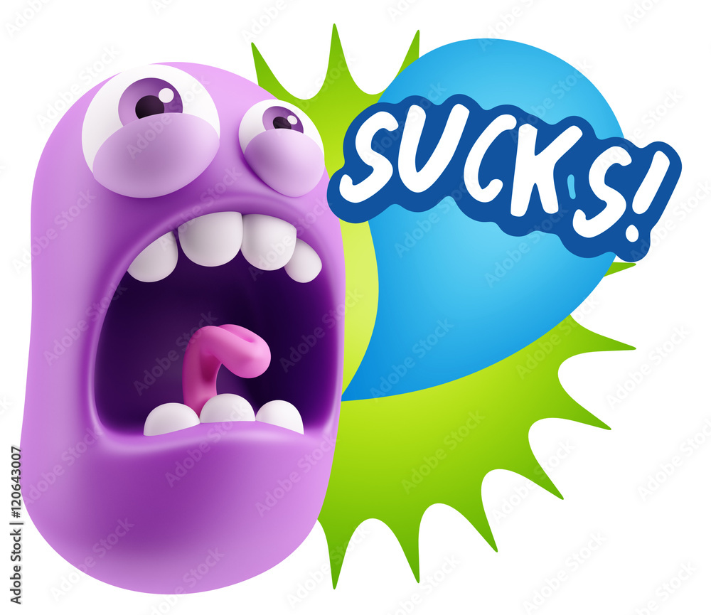 3d Rendering Angry Character Emoji saying Sucks with Colorful Sp 3d Rendering Angry Character Emoji saying Sucks with Colorful Sp