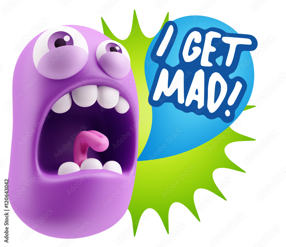 3d Rendering Angry Character Emoji saying I Get Mad with Colorfu