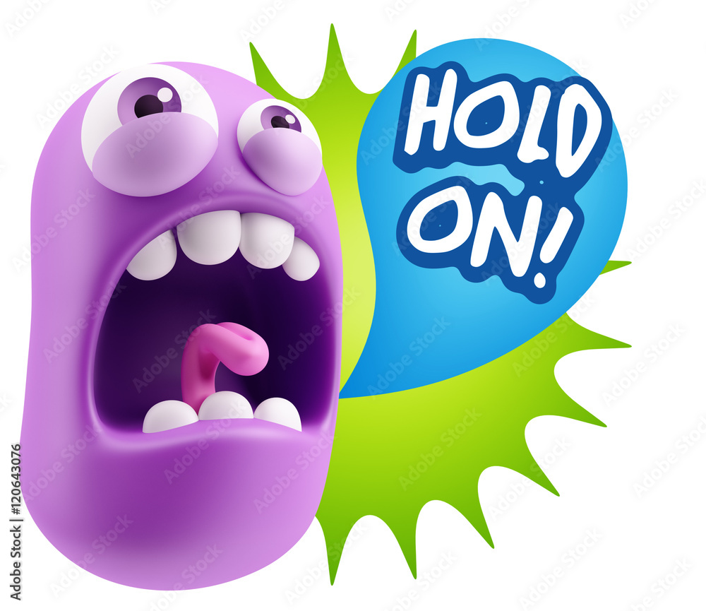 3d Rendering Angry Character Emoji saying Hold On with Colorful