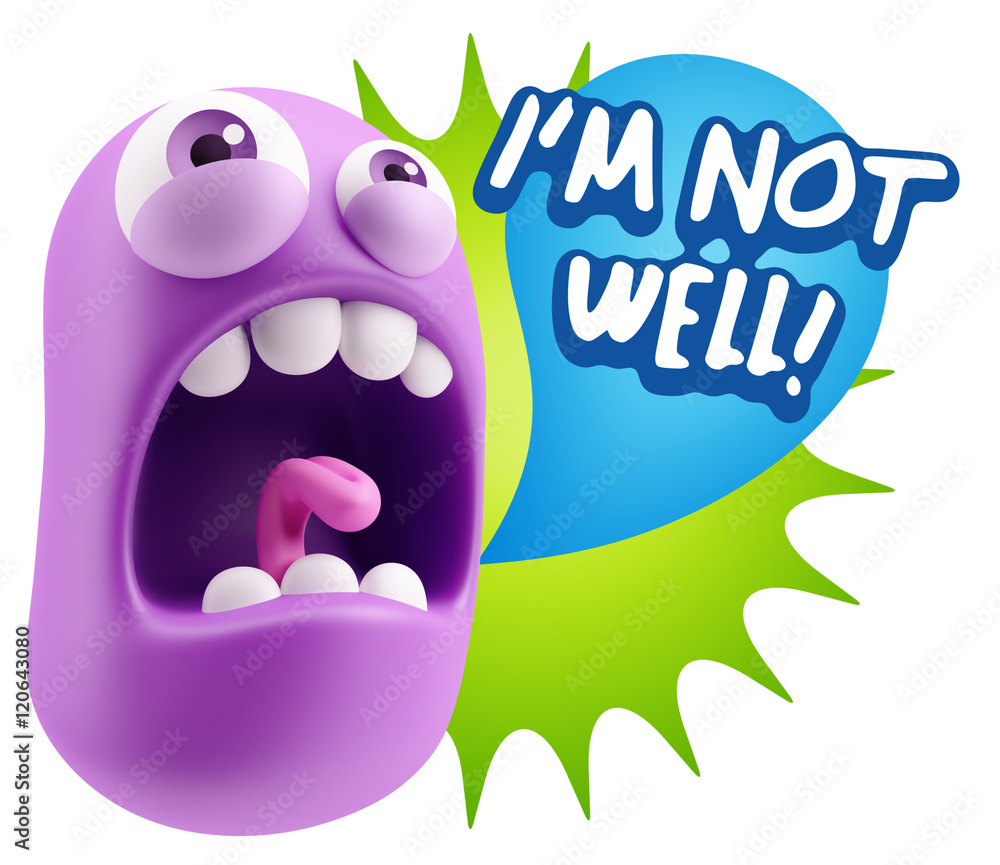 3d Rendering Angry Character Emoji saying I'm not Well with Colo 3d Rendering Angry Character Emoji saying I'm not Well with Colo