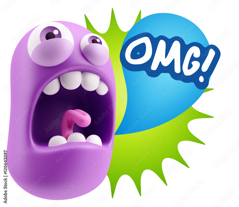 3d Rendering Angry Character Emoji saying OMG with Colorful Spee 3d Rendering Angry Character Emoji saying OMG with Colorful Spee