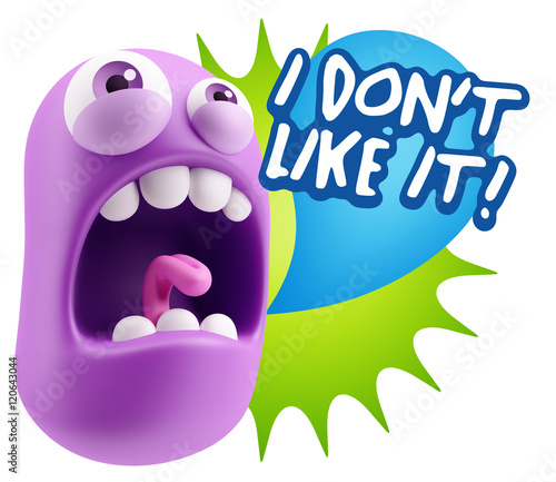 3d Rendering Angry Character Emoji saying I Don t Like It with C