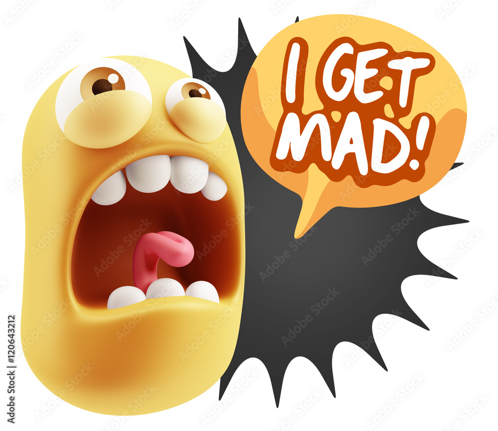 3d Rendering Angry Character Emoji saying I Get Mad with Colorfu 3d Rendering Angry Character Emoji saying I Get Mad with Colorfu