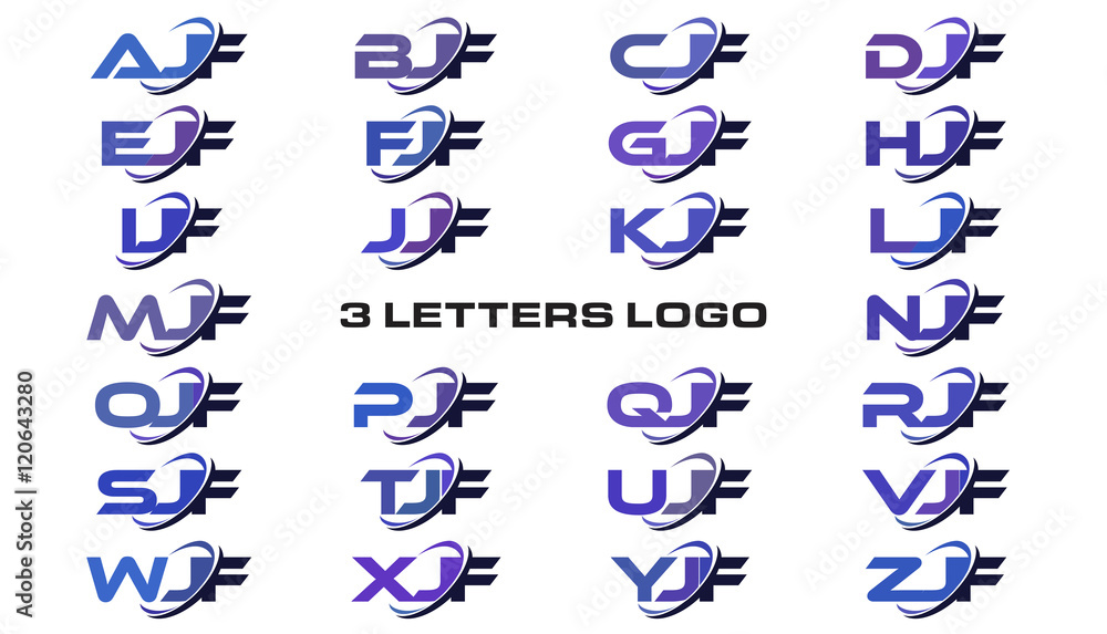 3 letters modern generic swoosh logo AEF, BEF, CEF, DEF, EEF, FEF, GEF,  HEF, IEF, JEF