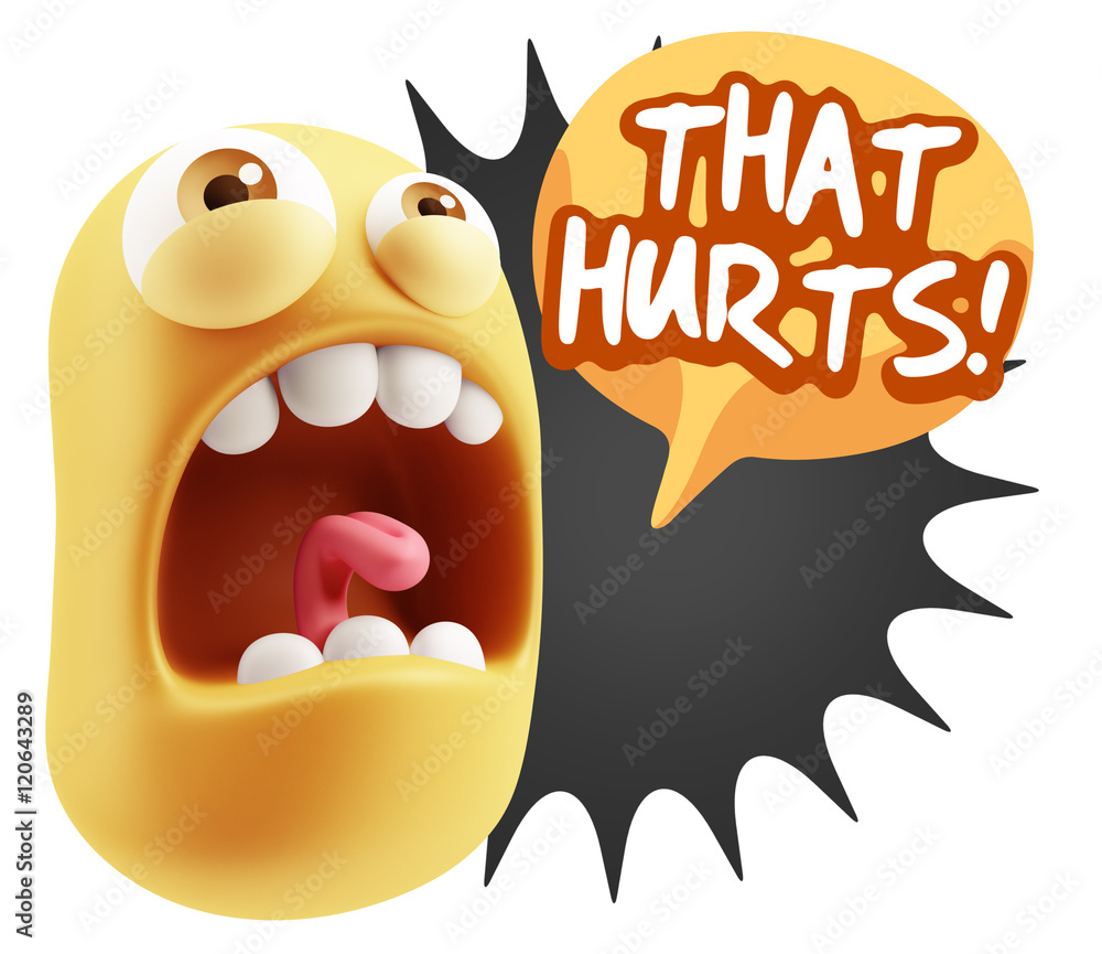 3d Rendering Angry Character Emoji saying That Hurts with Colorf 3d Rendering Angry Character Emoji saying That Hurts with Colorf