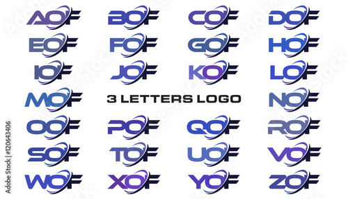 3 letters modern generic swoosh logo AOF, BOF, COF, DOF, EOF, FOF, GOF, HOF, IOF, JOF, KOF, LOF, MOF, NOF, OOF, POF, QOF, ROF, SOF, TOF, UOF, VOF, WOF, XOF, YOF, ZOF photo