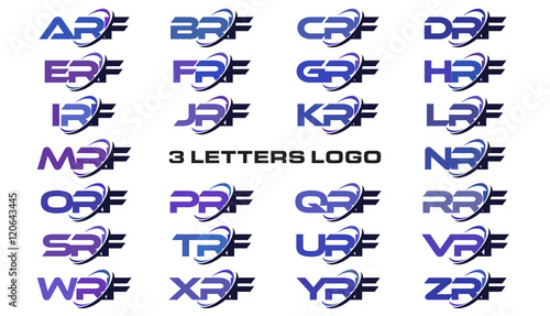 3 letters modern generic swoosh logo ARF, BRF, CRF, DRF, ERF, FRF, GRF, HRF, IRF, JRF, KRF, LRF, MRF, NRF, ORF, PRF, QRF, RRF, SRF, TRF, URF, VRF, WRF, XRF, YRF, ZRF